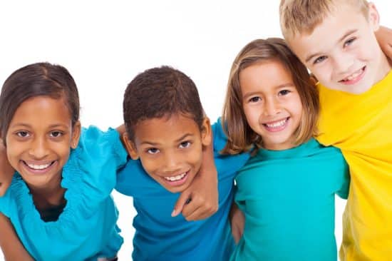 group of multiracial kids portrait in studio on white background